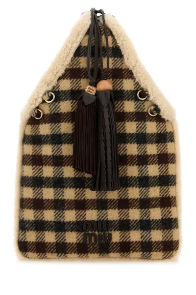 Miu Miu Checkered Fabric Handbag Dual Handles