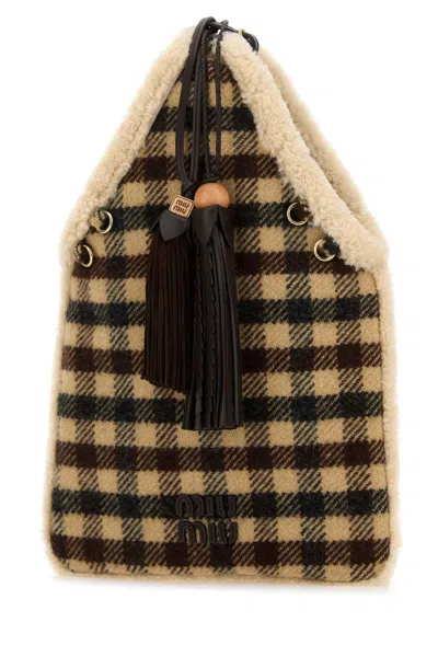 Miu Miu Checkered Fabric Handbag Dual Handles