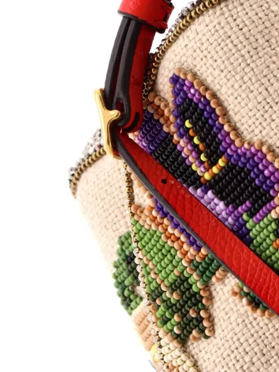 Pre-owned Valentino Garavani Vain Soft Top Handle Clutch Beaded Linen Satchel In Multi