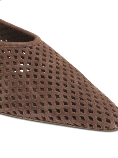 Jil Sander Perforated Suede Slingback Flats In Brown