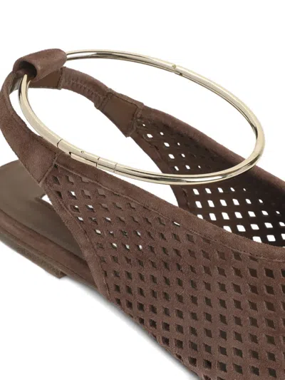 Jil Sander Perforated Suede Slingback Flats In Brown