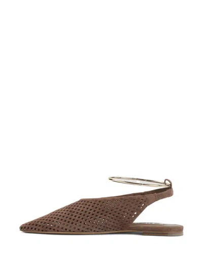 Jil Sander Perforated Suede Slingback Flats In Brown
