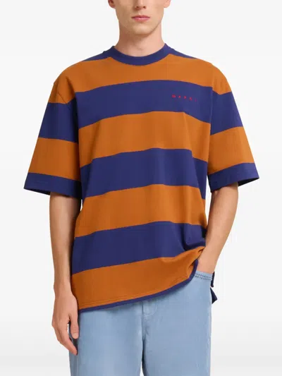 Marni Crew Neck Striped Short Sleeve T Shirt In Multi