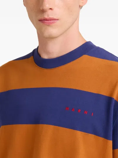 Marni Crew Neck Striped Short Sleeve T Shirt In Multi