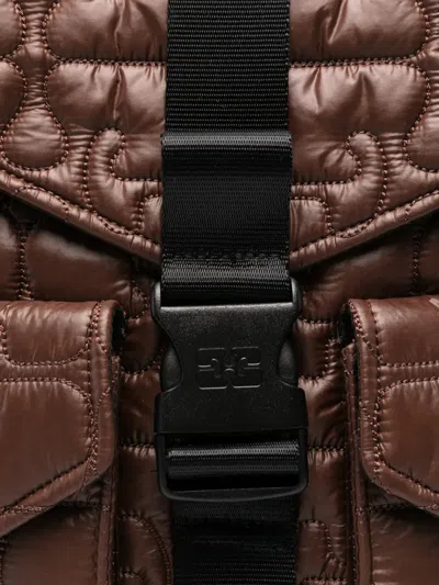 Ganni Quilted-design Backpack In Brown