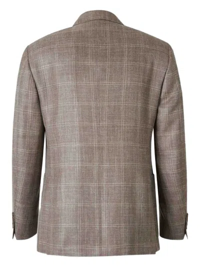 Canali Check-pattern Single-breasted Blazer In Brown