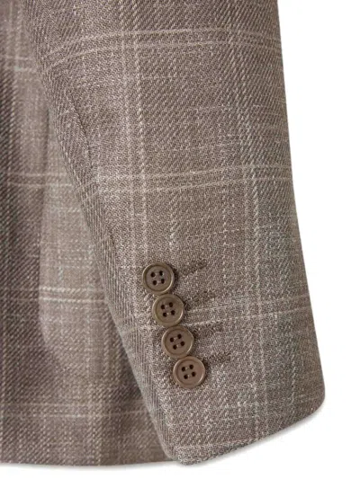 Canali Check-pattern Single-breasted Blazer In Brown