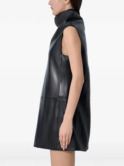 Khaite Daria Turtleneck Leather Mini Dress In Black