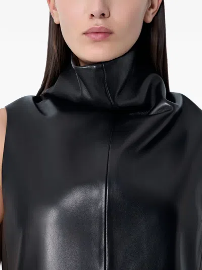 Khaite Daria Turtleneck Leather Mini Dress In Black