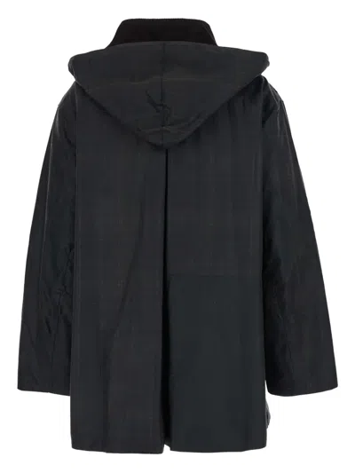 Barbour Dark Brown Jacket With All-over Stripe Motif And Logo Patch On The Front In Waxed Cotton Woman