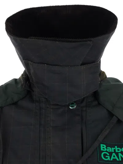 Barbour Dark Brown Jacket With All-over Stripe Motif And Logo Patch On The Front In Waxed Cotton Woman