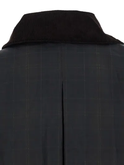 Barbour Dark Brown Jacket With All-over Stripe Motif And Logo Patch On The Front In Waxed Cotton Woman