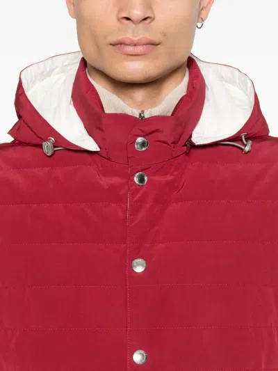 Brunello Cucinelli Hooded Down Gilet Sleeveless Quilted Design In Red