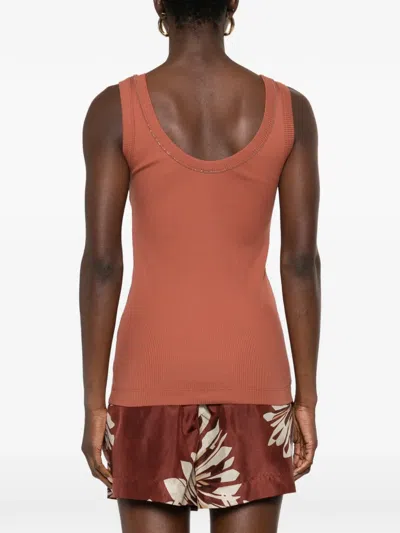 Brunello Cucinelli Cotton Tank Scoop Neck Ribbed Contrast In Orange