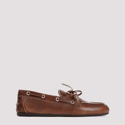 Miu Miu Unlined Bleached Leather Loafers In Brown