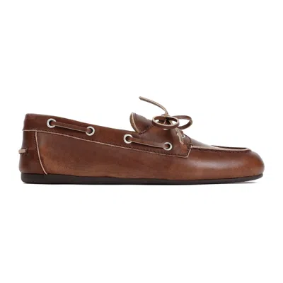 Miu Miu Unlined Bleached Leather Loafers In Brown