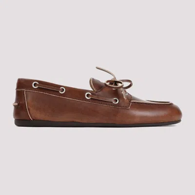 Miu Miu Unlined Bleached Leather Loafers In Brown