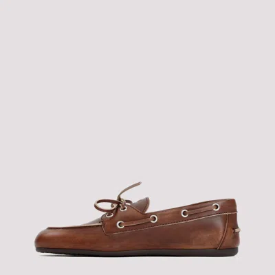 Miu Miu Unlined Bleached Leather Loafers In Brown
