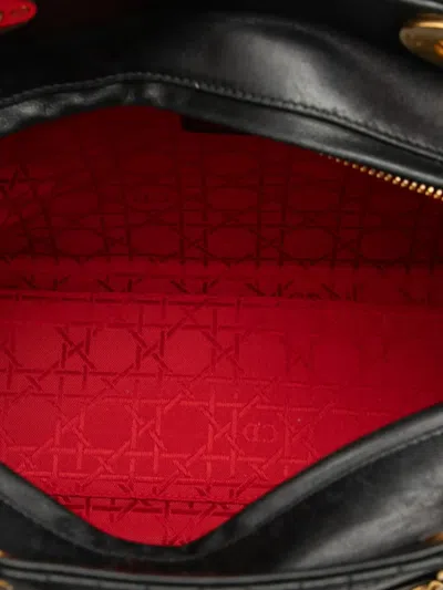 Pre-owned Dior 1997 Large Lambskin Cannage Lady  Satchel In Black