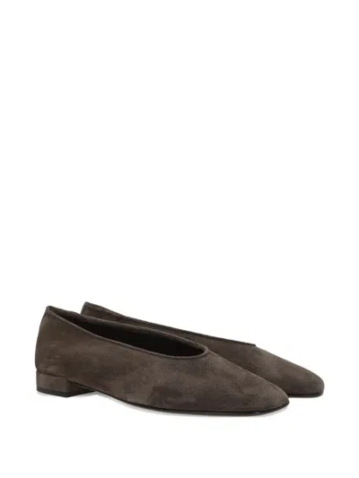 Giorgio Armani Suede Flat Pumps In Brown