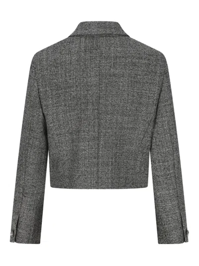 Gucci Wool Blazer Cropped Collar Long Sleeves Pockets In Gray