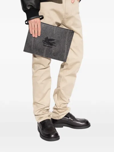 Etro Paisley Clutch Bag Rectangular Shape Wrist Strap In Gray
