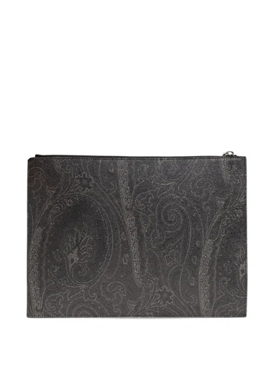 Etro Paisley Clutch Bag Rectangular Shape Wrist Strap In Gray