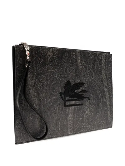 Etro Paisley Clutch Bag Rectangular Shape Wrist Strap In Gray