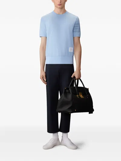 Thom Browne Short Sleeve Jersey T-shirt Rib Cuff Stripes In Blue