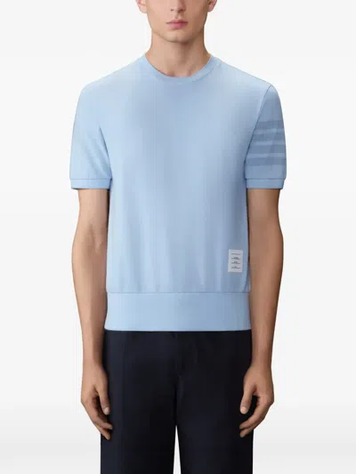 Thom Browne Short Sleeve Jersey T-shirt Rib Cuff Stripes In Blue