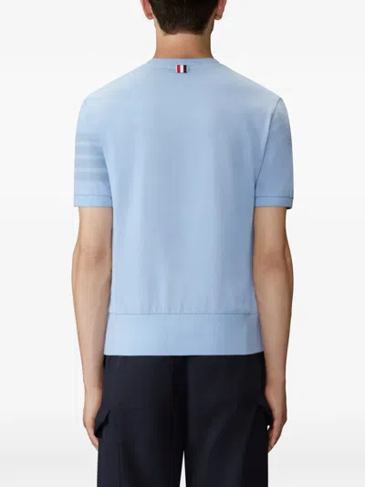 Thom Browne Short Sleeve Jersey T-shirt Rib Cuff Stripes In Blue