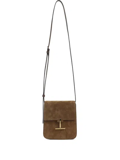 Tom Ford Mini Leather-trimmed Suede Shoulder Bag In Brown