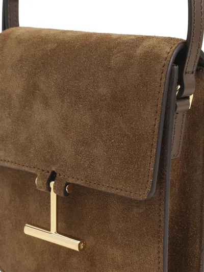 Tom Ford Mini Leather-trimmed Suede Shoulder Bag In Brown