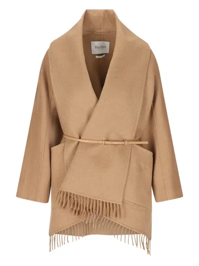 Max Mara Fringed Long-sleeve Coat In Multi