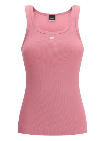 Pinko Ribbed Tank Top With Love Birds Logo In Pink
