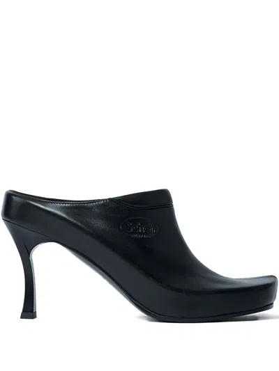 Balenciaga Debossed Logo Heeled Mules In Black