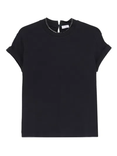 Brunello Cucinelli Stretch Cotton Jersey T-shirt With Precious Faux-layering In Multi