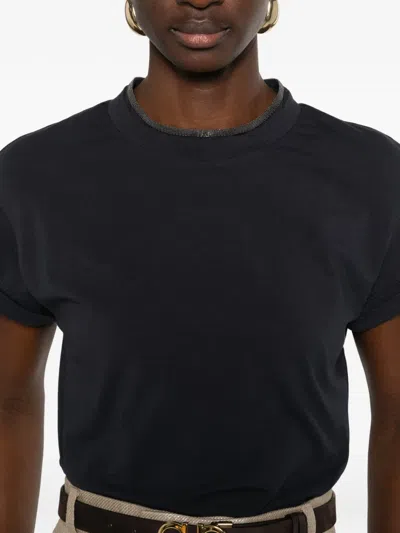 Brunello Cucinelli Stretch Cotton Jersey T-shirt With Precious Faux-layering In Multi