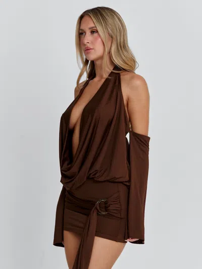 Outcast Celina Mini Dress Chocolate In Multi