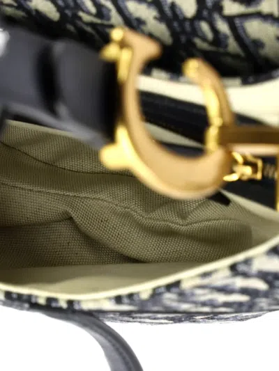 Pre-owned Dior Saddle Handbag With Strap Oblique Canvas Medium Shoulder Bag In Blue