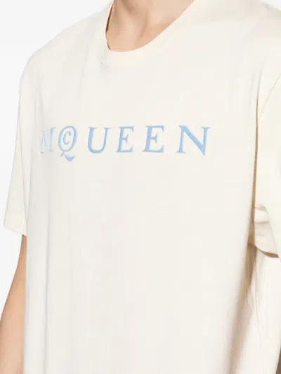 Alexander Mcqueen Men Cotton T-shirt With A Flocked Logo Printed In Neutral