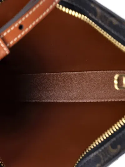 Pre-owned Celine Croque Triomphe Coated Canvas Medium Hobo Bag In Brown