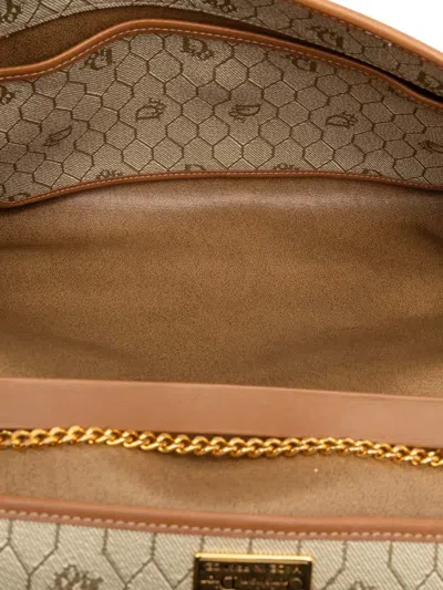 Pre-owned Dior 20th Century Honeycomb Coated Canvas Chain Shoulder Bag In Brown