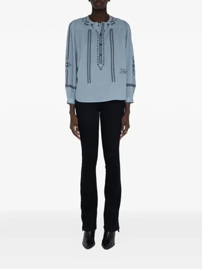 Zadig & Voltaire Tigy Embroidered Cotton Tunic In Blue