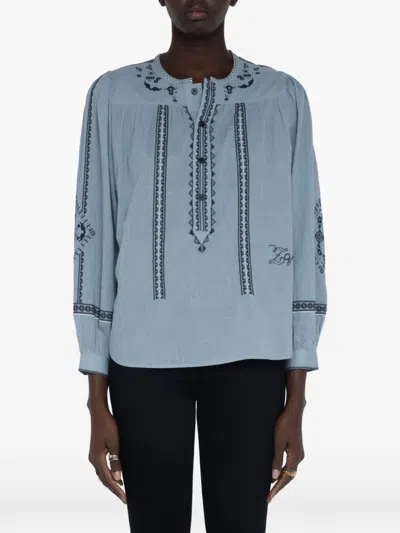 Zadig & Voltaire Tigy Embroidered Cotton Tunic In Blue