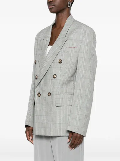 Victoria Beckham Check Wool Double-breasted Tailored Jacket Clothing In Gray