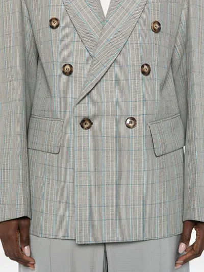Victoria Beckham Check Wool Double-breasted Tailored Jacket Clothing In Gray