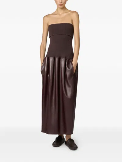 针织皮质中长连衣裙