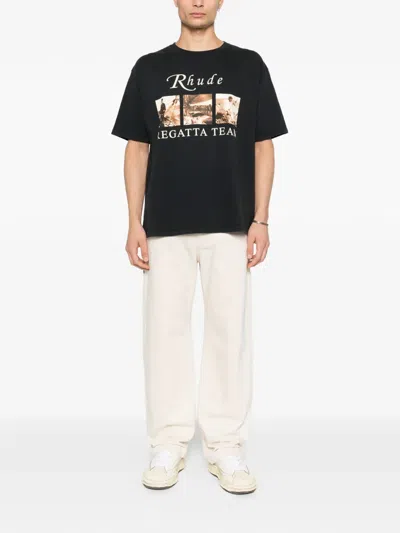Rhude Classic Black T-shirt With Crew Neckline And Timeless Appeal In Black