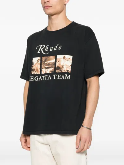 Rhude Classic Black T-shirt With Crew Neckline And Timeless Appeal In Black